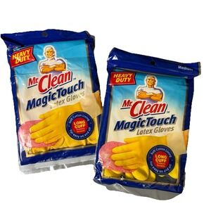 VTG 2 Pairs Latex Gloves M Mr Clean Magic Touch Heavy Duty‎ Long Cuff Unopened